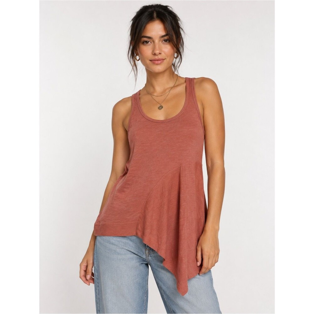 NWT Anthropologie Cotton Rust Scoop Neck Asymmetrical Tank Top Casual Summer